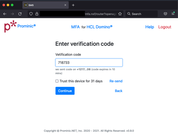 MFA for HCL Domino Verification Window